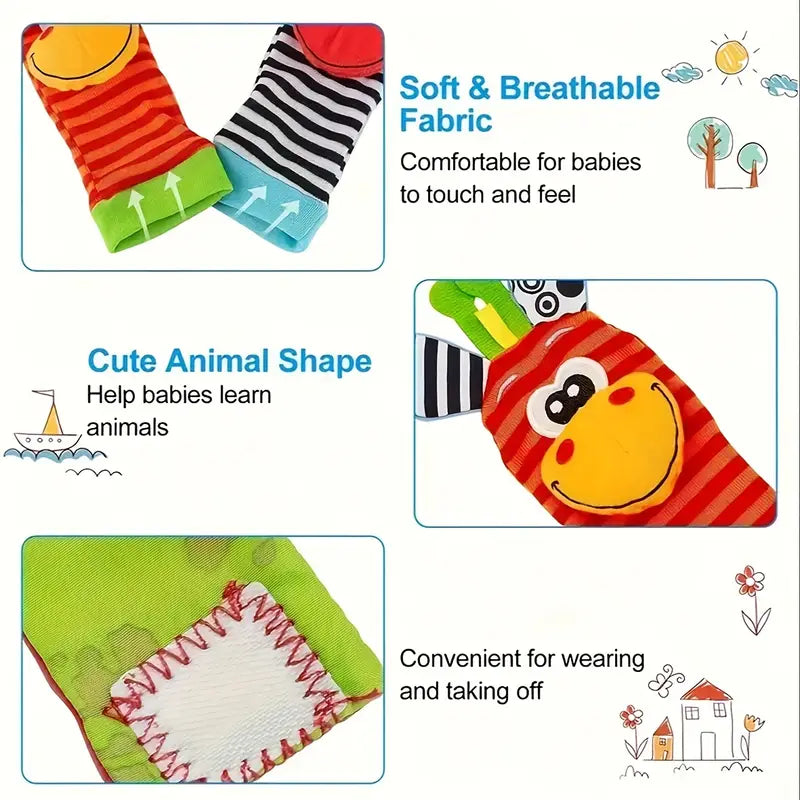Toddler Entertainment -  Stuffed Plushies - For Wrists and Feet  - 4pcs